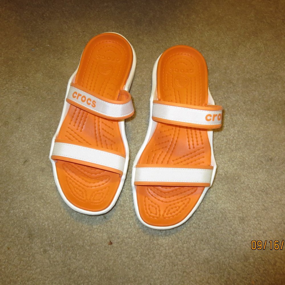 Women's Orange/White Slip on CROCS in sz 9